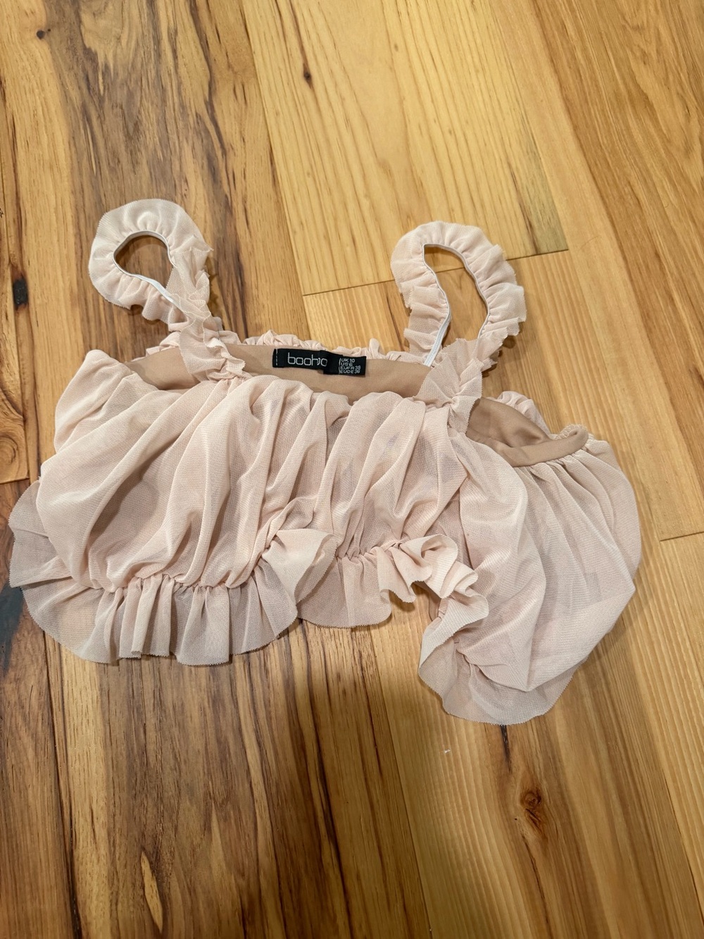 Boohoo Blush Ruffle Mesh Crop Top